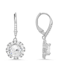 Kylie Harper Sterling Silver Round and Baguette Cubic Zirconia  CZ Halo Leverback Earrings