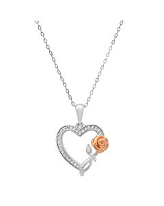 Kylie Harper Sterling Silver Two-Tone CZ Rose Heart Pendant