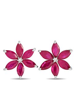LB Exclusive 14K White Gold 0.01ct Diamond and Ruby Flower Earrings ER4 15657WRU