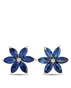 LB Exclusive 14K White Gold 0.01ct Diamond and Sapphire Flower Earrings RE4 15657WSA