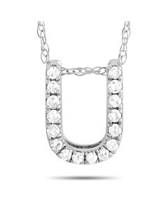 LB Exclusive 14K White Gold 0.10 ct Diamond Initial  x2018 U x2019  Necklace