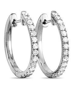 LB Exclusive 14K White Gold 0.50 ct Diamond Pave Hoop Earrings