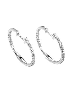 LB Exclusive 14K White Gold .50 Carat VS1 G Color Diamond Inside and Out Hoop Earrings