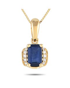 LB Exclusive 14K Yellow Gold 0.03ct Diamond and Sapphire Pendant Necklace PD4 16049YSA