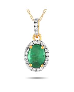 LB Exclusive 14K Yellow Gold 0.06ct Diamond and Emerald Pendant Necklace PD4 16075YEM