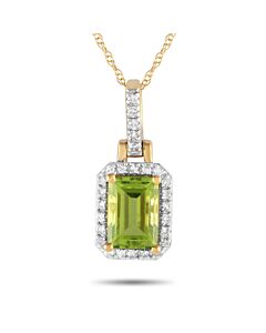 LB Exclusive 14K Yellow Gold 0.12ct Diamond and Peridot Pendant Necklace PD4 15501YPE