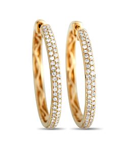LB Exclusive 14K Yellow Gold 1.0ct Diamond Hoop Earrings