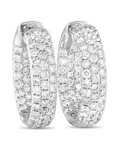 LB Exclusive 18K White Gold 4.15ct Diamond Pave Inside Out Hoop Earrings