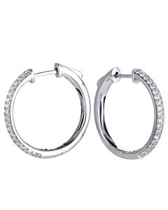 LB Exclusive .65ct 14K White Gold Diamond Pave Round Hoop Earrings
