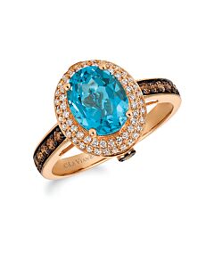 Le Vian Chocolatier Ring Blue Topaz, Chocolate Diamonds, Vanilla Diamonds set in 14K Strawberry Gold Ring Size 7 LJKR416BTBDD