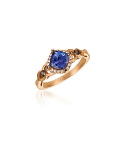 Le Vian Chocolatier Ring Blueberry Tanzanite, Chocolate Diamonds, Vanilla Diamonds set in 14K Strawberry Gold Ring Size 7 R4717TZ