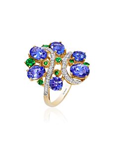 Le Vian Ring Blueberry Tanzanite, Forest Green Tsavorite, Vanilla Diamonds set in 14K Honey Gold Ring Size 7 KJAWR0517TZTSDI