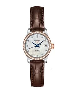 Women's Record Leather White Mother of Pearl Dial Watch