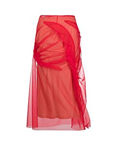 Maison Margiela Ladies Red Tulle-Overlay Asymmetric Skirt