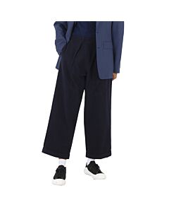 Maison Margiela Men's Dark Blue Pleated Straight-leg Wool Trousers