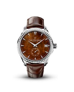 Manero Peripheral Alligator Leather Brown Mother of Pearl Dial Watch