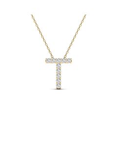 Maulijewels 0.10 Carat Natural Diamond Initial " T " Necklace Pendant In 14K Yellow Gold With 18" Cable Chain