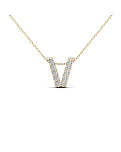 Maulijewels 0.10 Carat Natural Diamond Initial " V " Pendant Necklace In 14K Yellow Gold With 18" Cable Chain