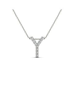 Maulijewels 0.10 Carat Natural Diamond Initial " Y " Pendant Necklace In 14K White Gold With 18" Cable Chain