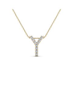 Maulijewels 0.10 Carat Natural Diamond Initial " Y " Pendant Necklace In 14K Yellow Gold With 18" Cable Chain