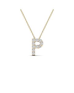 Maulijewels 0.10 Carat Natural Round Diamond Initial " P " Pendant Necklace In 14K Yellow Gold With 18" Gold Cable Chain