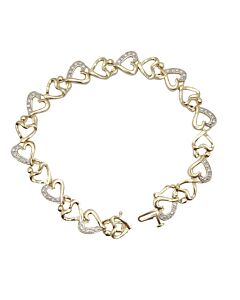 Maulijewels 0.10 Carat Natural Round White Diamond Heart Shape Mom-Child 7 inch Bracelet In 14K Yellow Gold Plated 925 Sterling Silver