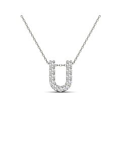Maulijewels 0.11 Carat Natural Diamond Initial " U " Necklace Pendant In 14K White Gold With 18" Cable Chain