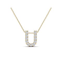 Maulijewels 0.11 Carat Natural Diamond Initial " U " Necklace Pendant In 14K Yellow Gold With 18" Cable Chain