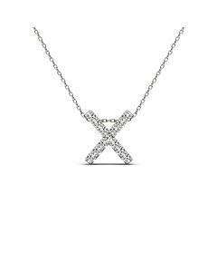 Maulijewels 0.13 Carat Natural Diamond Initial " X " Pendant Necklace In 14K White Gold With 18" Cable Chain