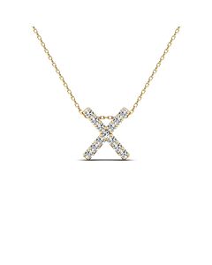 Maulijewels 0.13 Carat Natural Diamond Initial " X " Pendant Necklace In 14K Yellow Gold With 18" Cable Chain