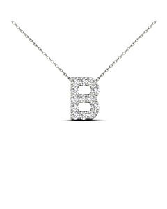Maulijewels 0.13 Carat Natural White Diamond Initital " B " Pendant Necklace In 14K Solid White Gold With 18" Cable Chain