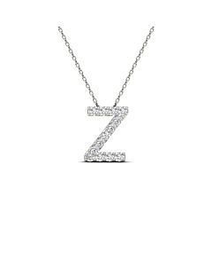 Maulijewels 0.13 Carta Natural Round White Diamond Prong Set Initial " Z " Necklace Pendant In 14K Solid White Gold With 18" Cable Chain