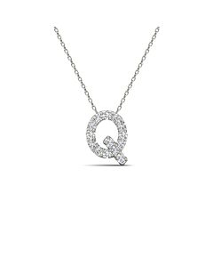 Maulijewels 0.14 Carat Initial " Q " Set With Natural Diamond Pendant Necklace For Women In 14K Solid White Gold With 18" Gold Chain