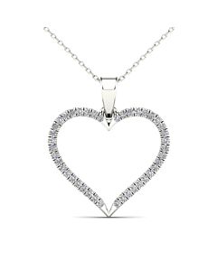 Maulijewels 0.15 Carat Natural Diamond Heart Shape Pendant Necklace For Women In 10K Solid White Gold With Chain Valentine Day Gift