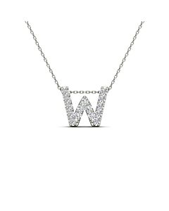Maulijewels 0.15 Carat Natural Diamond Initial " W " Pendant Necklace In 14K White Gold With 18" Cable Chain