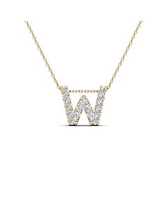 Maulijewels 0.15 Carat Natural Diamond Initial " W " Pendant Necklace In 14K Yellow Gold With 18" Cable Chain