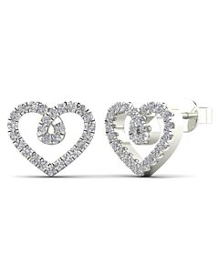 Maulijewels 0.20 Carat Natural Diamond 10K Solid White Gold Heart Shape Stud Earrings With Push Back Women Jewelry