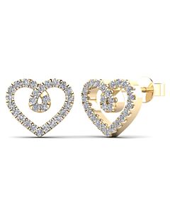 Maulijewels 0.20 Carat Natural Diamond 10K Solid Yellow Gold Heart Shape Stud Earrings With Push Back Women Jewelry