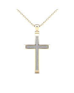Maulijewels 0.25 Carat Natural Diamond Cross Pendant Necklace For Women In 14K Solid Yellow Gold with 18" Cable Chain