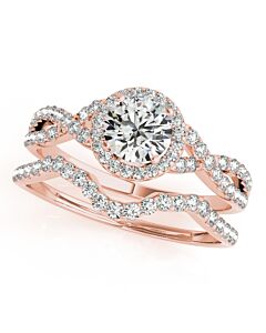 Maulijewels 0.50 Carat Halo Diamond Engagement Bridal Ring Set 14K Solid Rose Gold