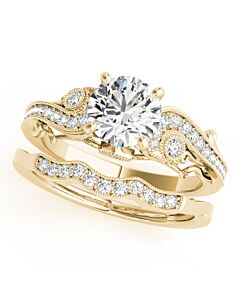 Maulijewels 0.60 Carat Halo Diamond Engagement Ring 14K Yellow Gold Bridal Set