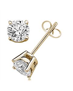 Maulijewels 1.00 Carat Natural Round White Diamond 14K Solid Yellow Gold Stud Earrings For Women's