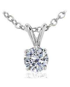 Maulijewels 1.00 Carat Round White Diamond ( I-J/ I1-I2 ) Solitaire Pendnat In 14K White Gold With 18" 14K White Gold Plated Sterling Silver Box Chain