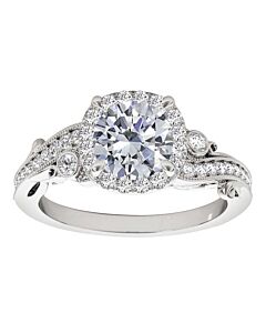 Maulijewels 1.00 Ct Natural Diamond Halo Engagement Ring In 14K Solid White Gold