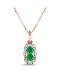 Maulijewels 1.15 Carat Natural Emerald & Diamond Pendant In 14K Rose Gold With 18" 14k Rose Gold Plated Sterling Silver Box Chain