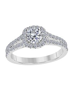 Maulijewels 1.25 Carat Cushion Halo Real White Diamond Engagement Wedding Ring In 14k white Gold