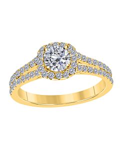 Maulijewels 1.25 Carat Cushion Halo Real White Diamond Engagement Wedding Ring In 14k Yellow Gold
