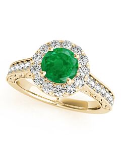 Maulijewels 1.40 Carat Round Shape Emerald And Diamond Wedding Ring in 14K Yellow Gold