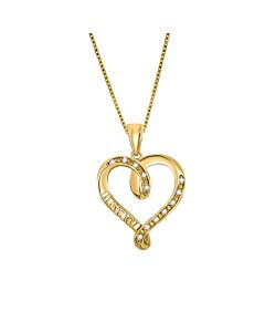 Maulijewels 10K Rose Gold 0.05 Ct Diamond "I LOVE YOU " Pendant with 18" Gold Plated 925 Sterling Silver Box Chain