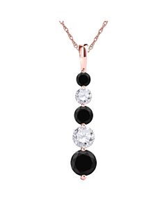 Maulijewels 10k Rose Gold 1 Ct Round Cut Black And White Diamond Pendant Necklace With 18" 10K Rose Gold Plated Sterling Silver Box Chain